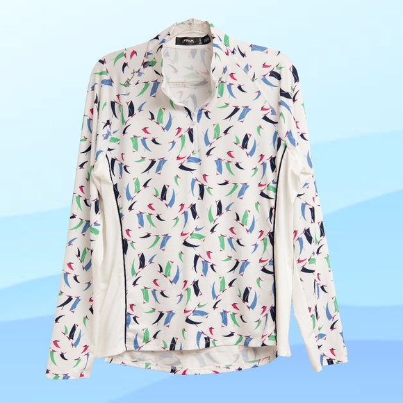 RLX Ralph Lauren Golf / Performance 1/4 Zip Womens Sz XL Sailboat All Over Print - Picture 1 of 5